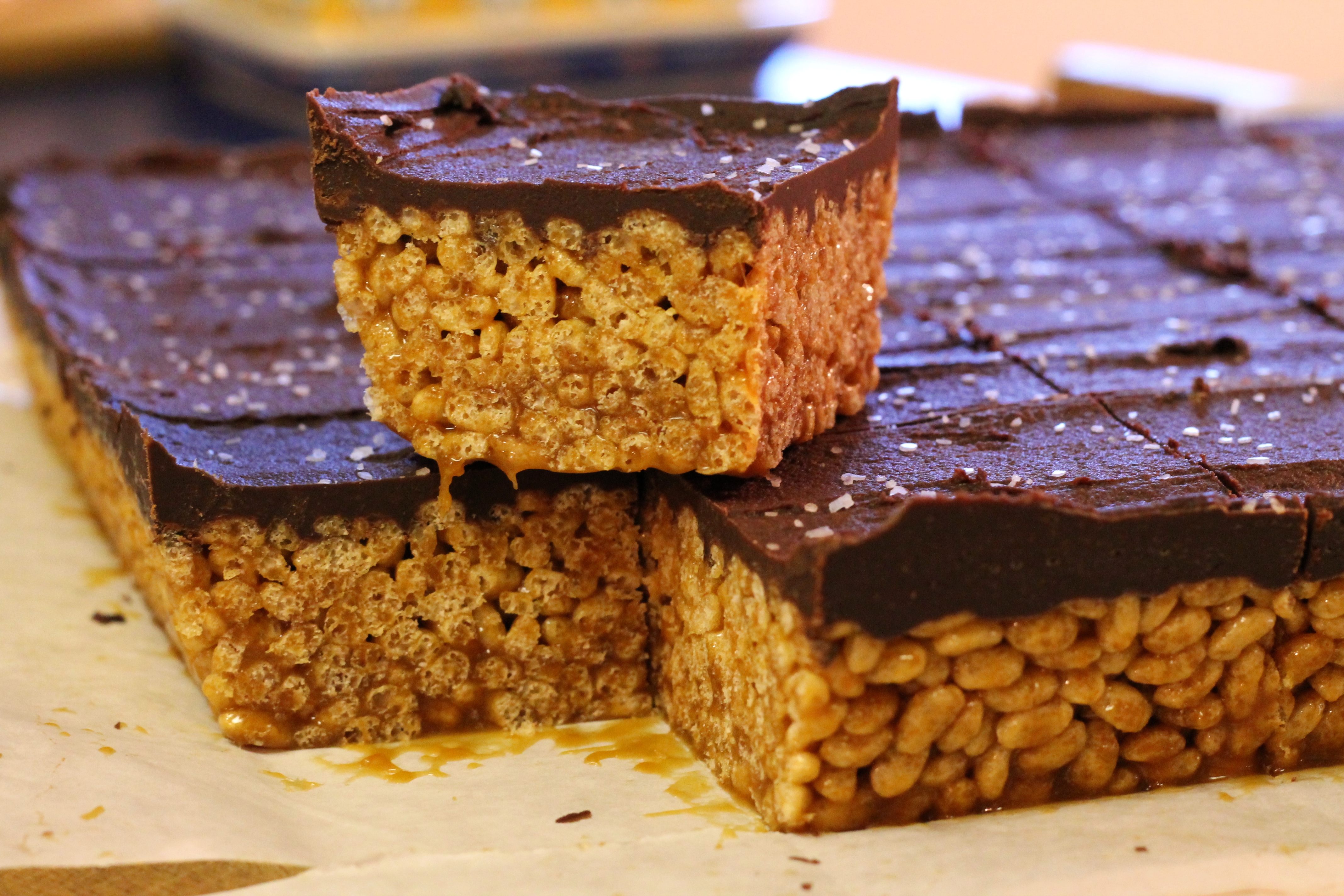 Salted Caramel & Chocolate Rice Crispy Squares | Korena in the Kitchen