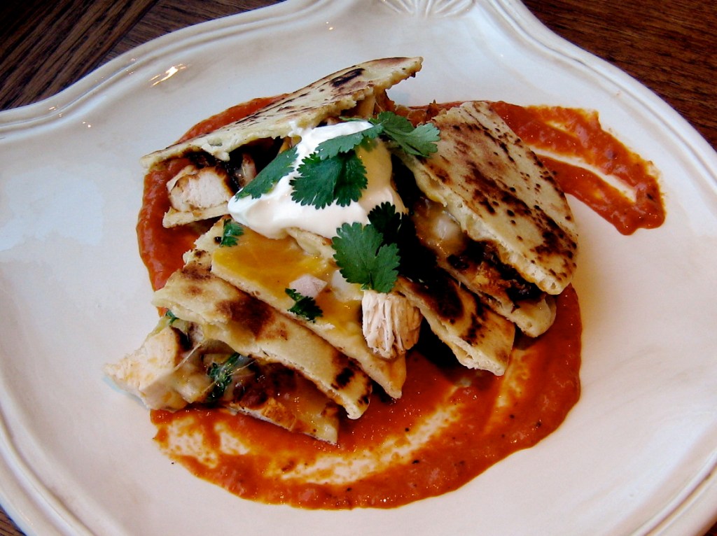 Ancho Chicken Quesadillas with Homemade Flour Tortillas and Roasted Red Pepper&nbsp;Sauce