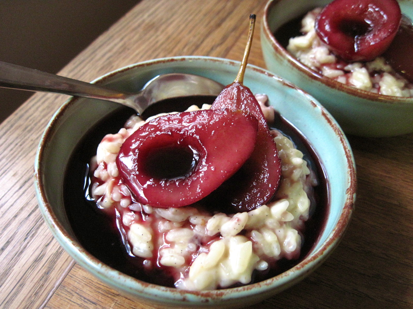 Vanilla Risotto with Red Wine Poached Pears