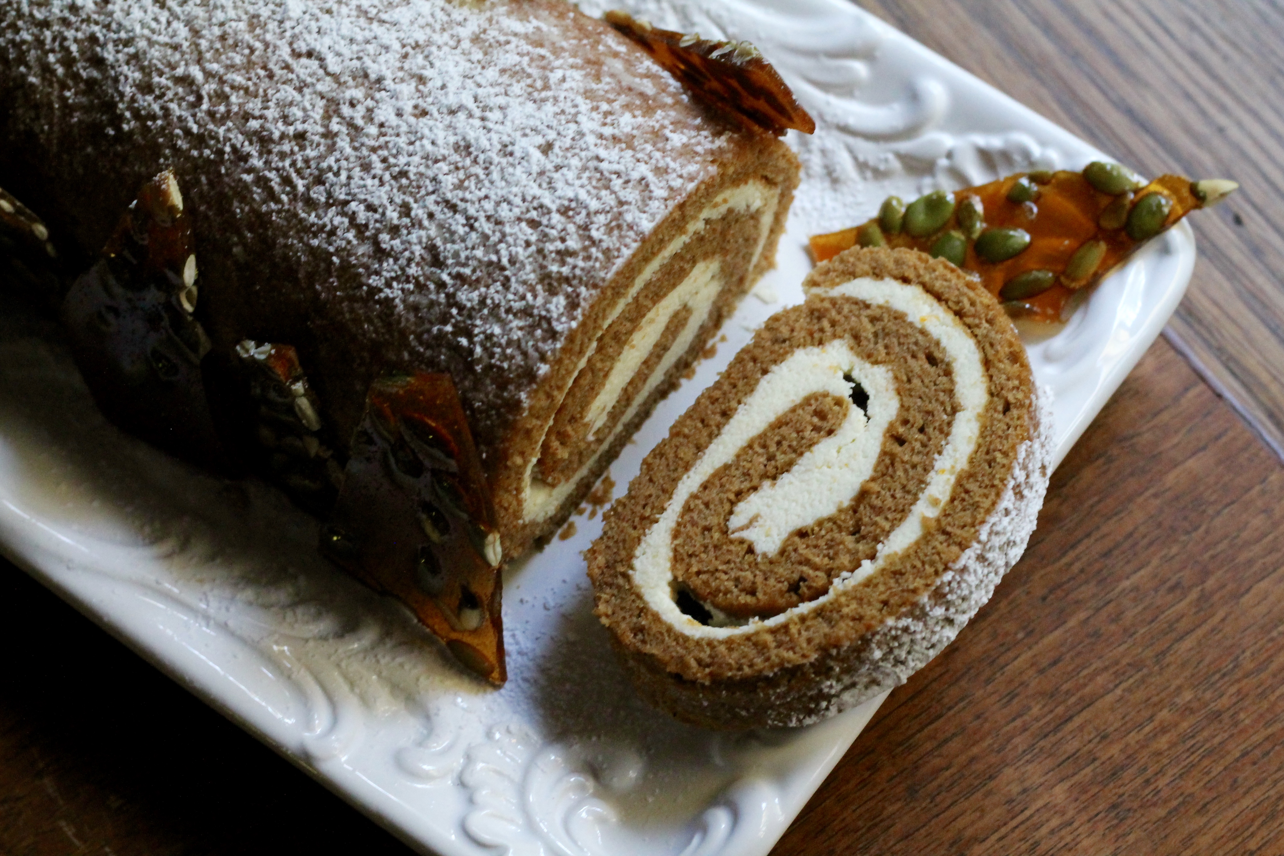 Spiced Pumpkin Roulade with White Chocolate & Mascarpone – Korena